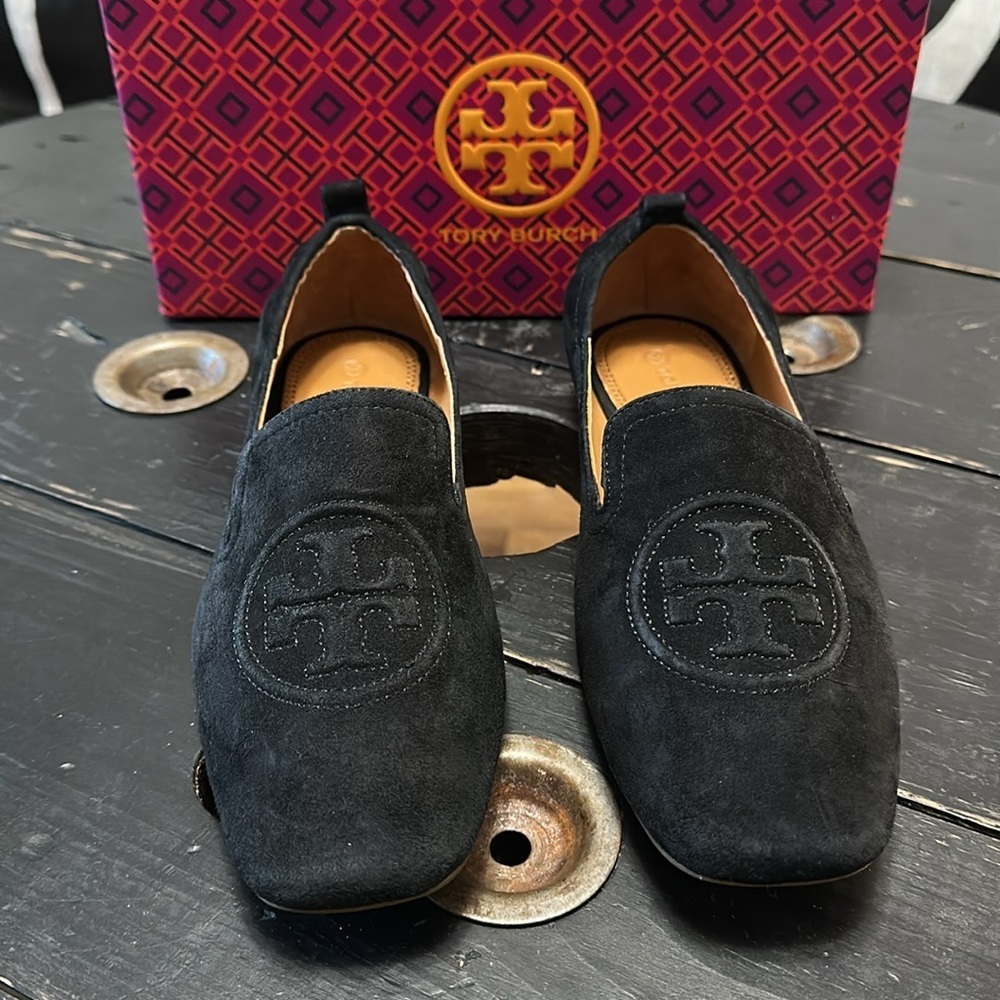 Tory Burch Leigh 15MM Perfect Black Elastic Loafer - Silk Suede - Picture 7 of 16